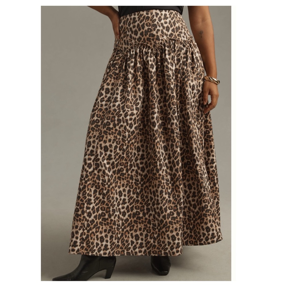 Anthropologie Mara Mara Leopard Print Basque Waist Drop Waist Maxi Skirt NWT - Picture 7 of 16